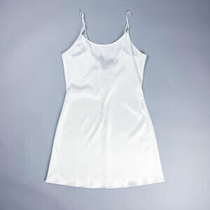 Vintage White Satin Dress Slip or Nightgown with Lace Up Back